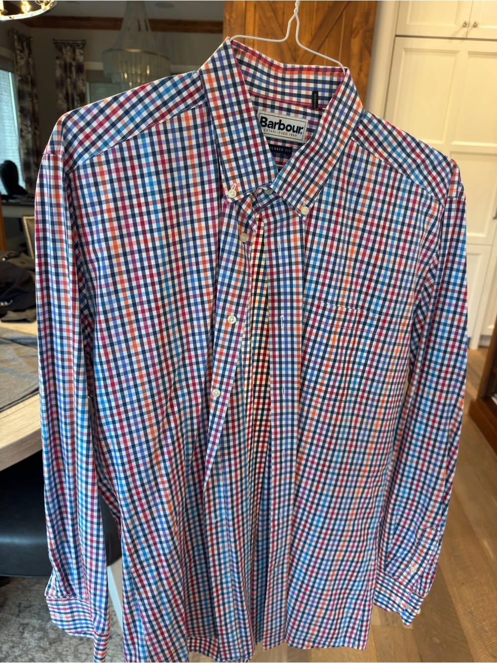Barbour Men's Red & Blue Gingham Button-Down Shirt - tailored fit